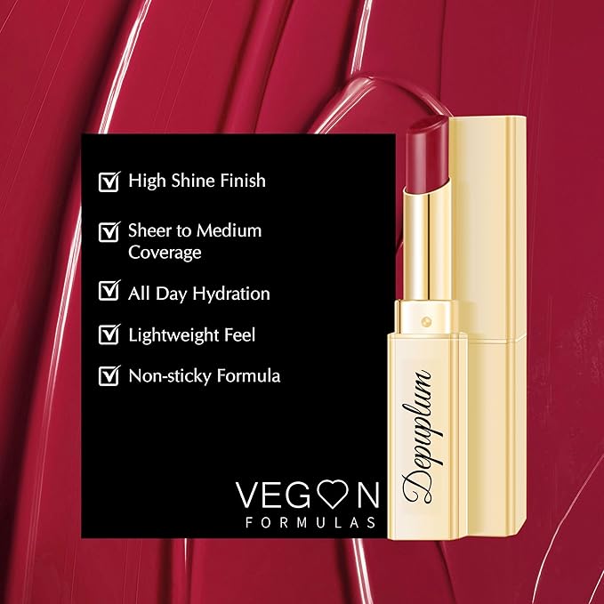 Depuplum Dark Red Lipstick for Women Moisture Glossy Lipstick Shine Lip Gloss Sheer-Medium Coverage Long Lasting Lipsticks Tinted Lip Balm, DM68 Oxblood Red