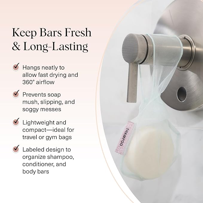 Kitsch Bar Soap Saver Bag – Patented Mesh Bag Soap Holder for Shampoo and Conditioner Bars - Extends Use & Prevents Soggy Mess - Recycled Mesh Beauty Pouch, Eco-Friendly – Mint