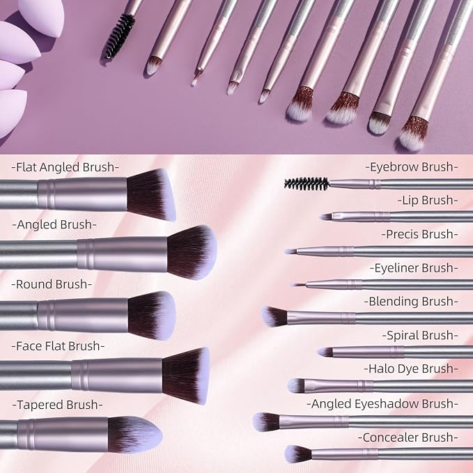 Oneleaf 26 Pcs Makeup Brushes Set – Premium Facial Cleaning & Makeup Brush Set with Foundation, Concealer, Blush, Eyeshadow Brushes plus Sponge and Wash Bag