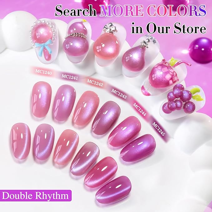 Double Rhythm 15ML Ice Glass Cat Eye Gel Polish with Magnet Holographic Glitter Shimmer Translucent Sheer Color Salon Soak Off Magnetic Nail at Home (Grape Purple-MC1245)