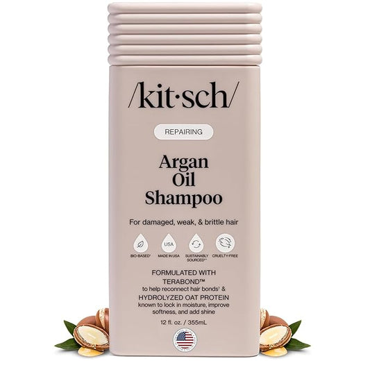 Kitsch Repairing Argan Oil Liquid Shampoo for Men and Women with Terabond™ – Argan Oil for Hair, Repairs & Renews Damaged, Weak, & Brittle Hair – Color-Safe, Clean Hair Care, Made in USA – 12 oz