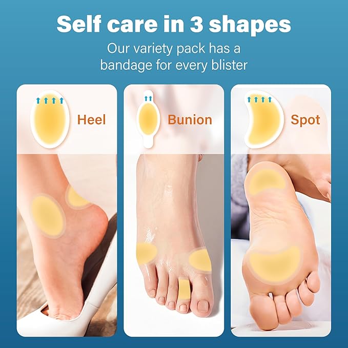 36pcs Hydrocolloid Gel Blister Bandages Pads Waterproof Adhesive Blisters Bandages - Blister Pads for Heel, Foot, Toe, Feet - Gel Blister Chshions for Prevention & Recovery (Variety Pack, Count, 36)