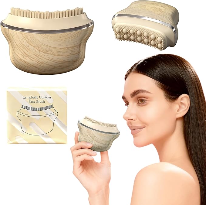 New Lymphatic Contour Face Brush,Lymphatic Drainage Massager for Face for Jawline, Chin & Facial Sculpting Designed to Fit Precisely and Relieve Fatigue- Anti-Puffiness (Wood Grain)