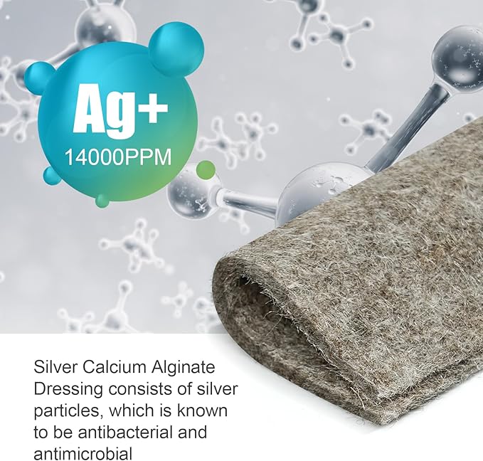 Ag Silver Calcium Alginate Wound Dressing Pads 4"x4" Pack of 10, Soft Silver Dressings for Wound Care, Gentle Highly Absorbent Dressing, Non Stick Gauze Pads for Wounds