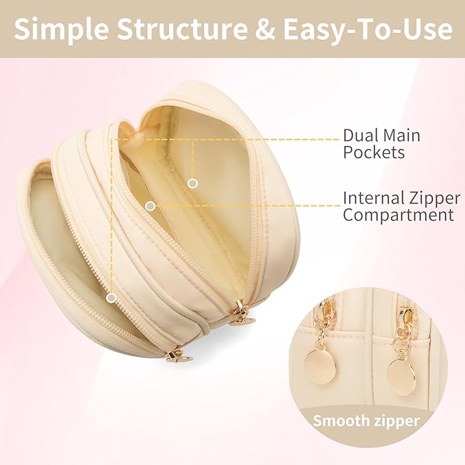 Small Makeup Pouch, Double Zipper Cosmetic Bag, Travel Makeup Bag, Cute Makeup Bag for Purse, Mini Toiletry Bag (sand)