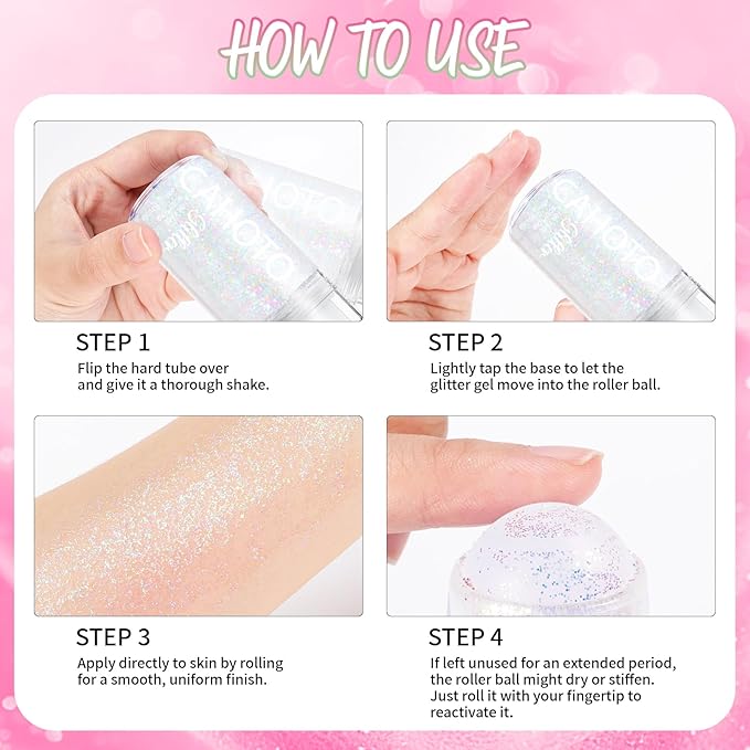 CAHOTO Flamingo Rolling Glitter for Face Body & Hair, Sparkling Holographic Chunky Shimmer, Roll-on Sequins for Singer Concert Rave Festival Halloween Party Carnival, 1.35fl.oz