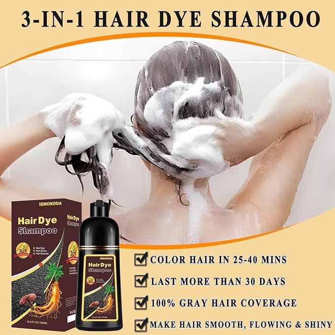 TYAYW Deep Wine Red Hair Dye Shampoo 3 in 1 for Gray Hair, Instant Hair Dye for Men Women, Long-lasting & Natural Hair Color Shampoo, Effect in Minutes, 16.9 Fl Oz