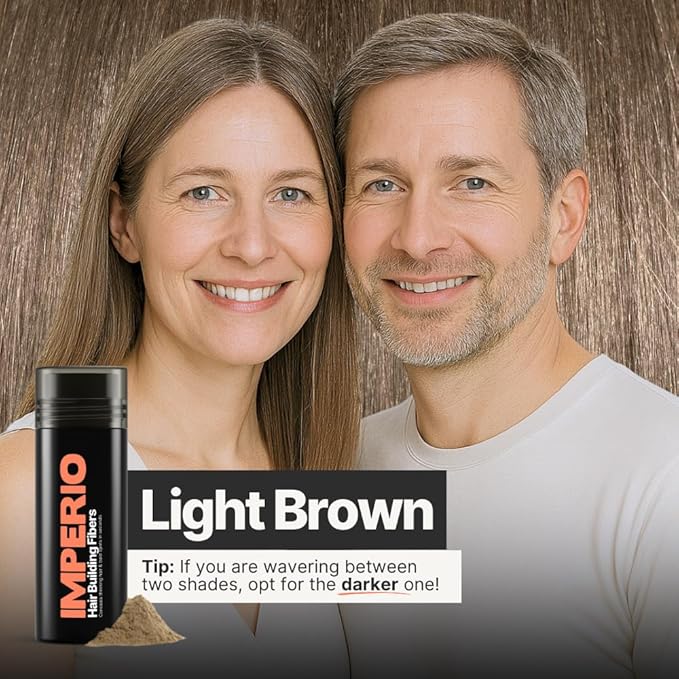 IMPERIO Hair Building Fibers for Thinning Hair - 26g Premium Hair Fibers for Women & Men in Hairdresser Quality - Hair thickening in less than 20 seconds (Light Brown)
