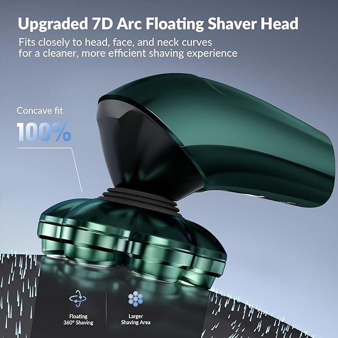 Head Shavers for Bald Men - 7D Arc Electric Razor with Magnetic Detachable Head, Waterproof Wet Dry 5-in-1 Electric Shaving & Grooming Kit, LED Display Head & Body Hair Shaver, Dark Green