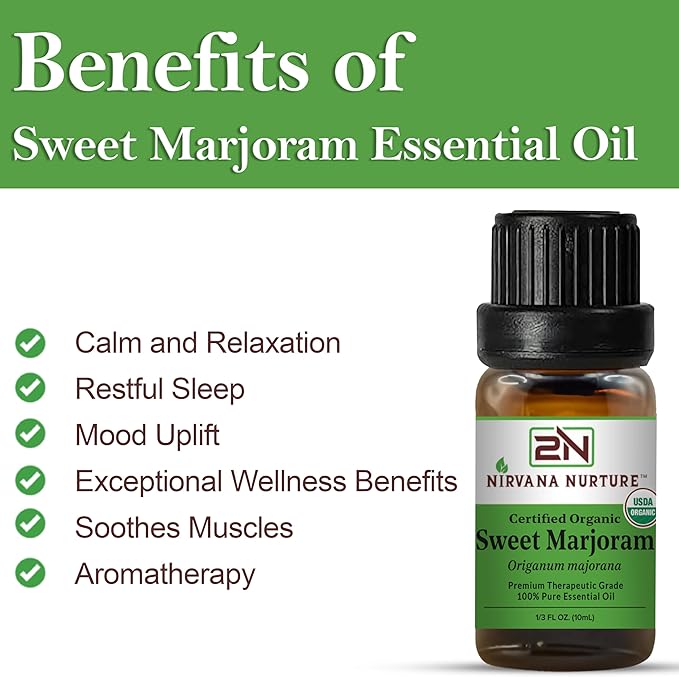 Sweet Marjoram Essential Oil USDA Certified Organic, 100% Pure Natural Premium Grade, Undiluted