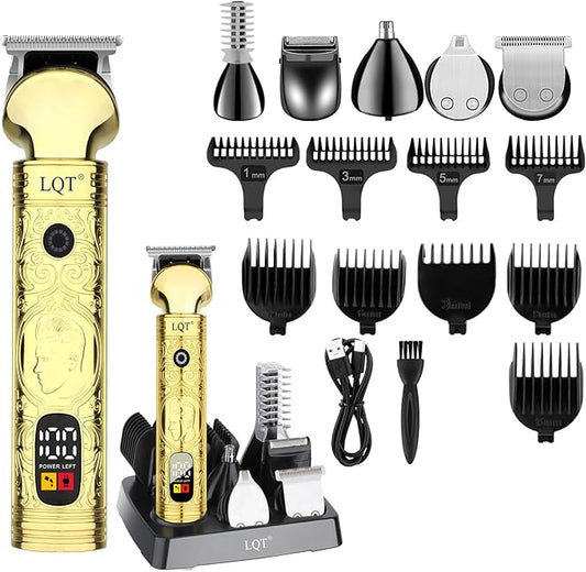 Beard Trimmer for Men, Portable 6 in 1 Hair Clippers,Waterproof Cordless Hair Clipper,Mens Grooming Kit for Mustache Facial Hair, Rechargeable Beard Trimmer Kit, Gifts for Men(Gold)