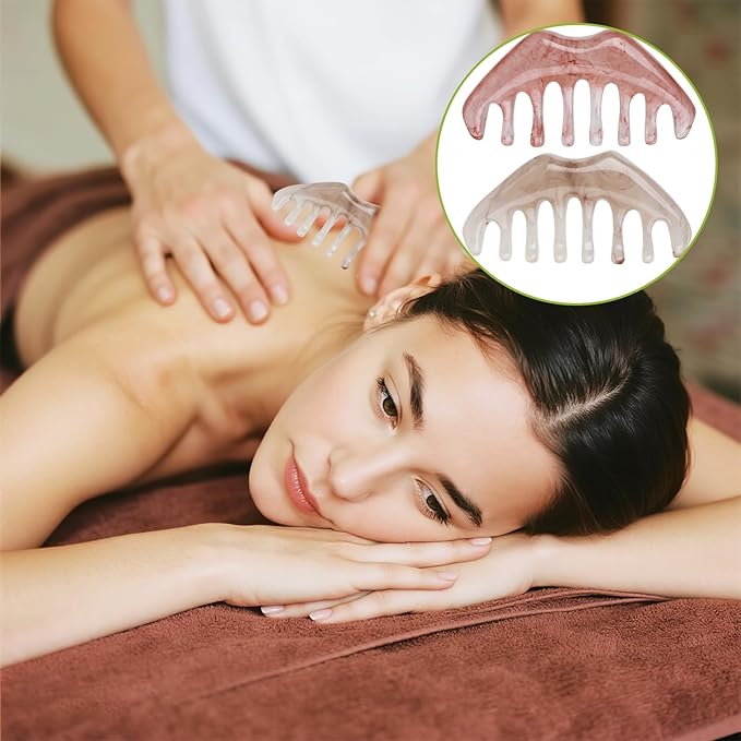 2 Jade Eye Mask and 2 Jade Comb Multi-Functional for Guasha Massage Facial Tools and Head Spa Tools Gifts, Totally 4 Pcs Esthetician Supplies (Both Colors)