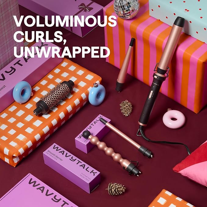 Wavytalk 5 in 1 Curling Wand Set, Multi Curl, Curling Wand Set with Thermal Brush and 4 Interchangeable Ceramic Curling Wand(0.5”-1.25”), Instant Heat Up Wand Curling Iron (Rose Gold) (Pack of 2)