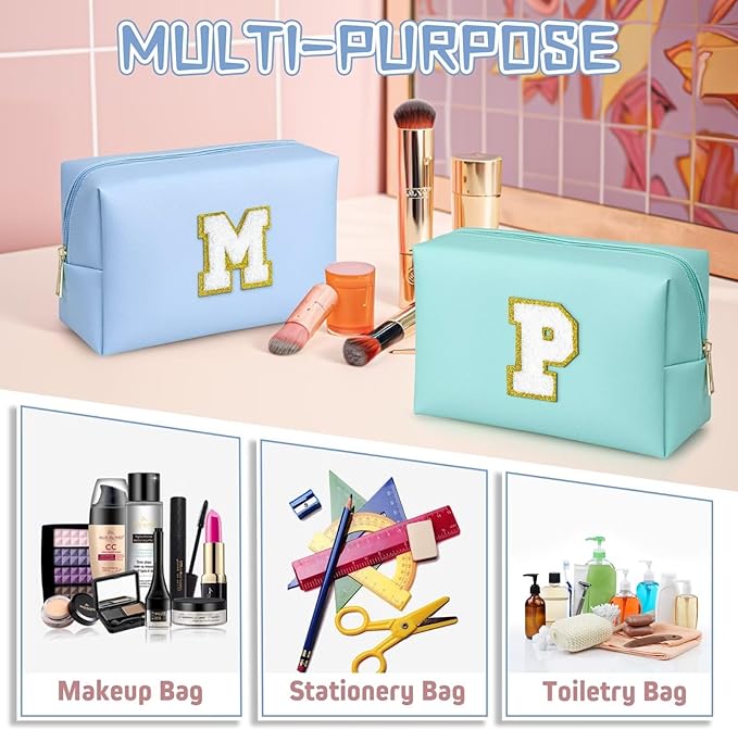 TOPEAST Sky Blue Makeup Bag - Preppy Stuff, PU Leather Waterproof Cute Small Makeup Pouch Cosmetic Bag Preppy Stuff for Girls 10-12 Teen Girls Gifts (Sky Blue S)