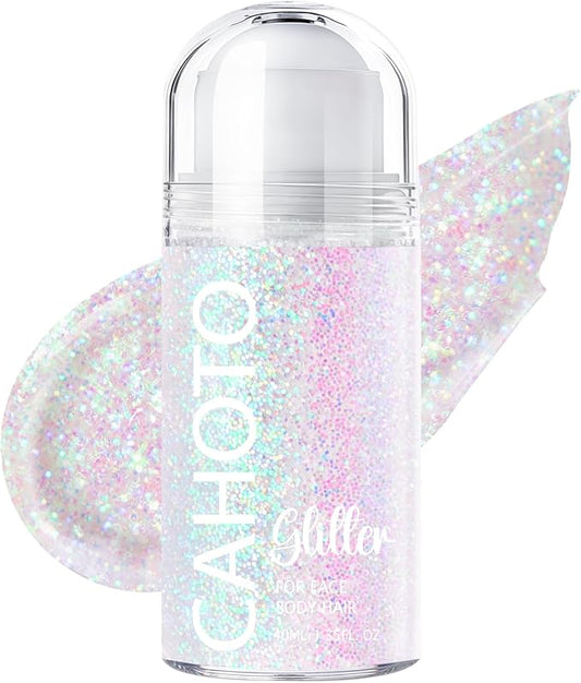 CAHOTO Pastel Rolling Glitter for Face Body & Hair, Sparkling Holographic Chunky Shimmer, Roll-on Sequins for Singer Concert Rave Festival Halloween Party Carnival, 1.35fl.oz