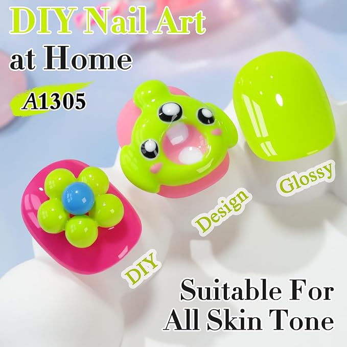 Double Rhythm 0.50 OZ Gel Polish Same Color Same Bottle Golden Round Hema Free Neutral Natural Milky 15 ML Jelly UV Polish Art DIY at Home (Neon Yellow Green-C1305)