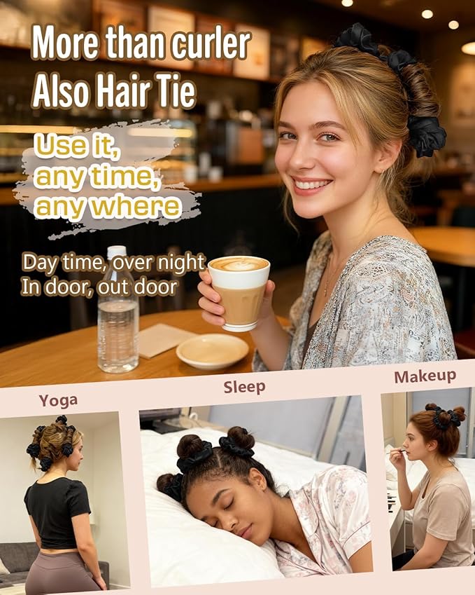 BONNET QUEEN Heatless Hair Curler Set (3Pcs), Heatless Curls Overnight with Satin Hair Rollers for Women, Black (For Short Hair)