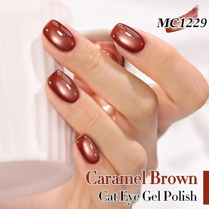 Double Rhythm Jelly Glass Cat Eye Gel Polish with Magnet 15ML Holographic Glitter Shimmer Translucent Sheer Color Magnetic Nail Polish Salon DIY at Home (MC1229)