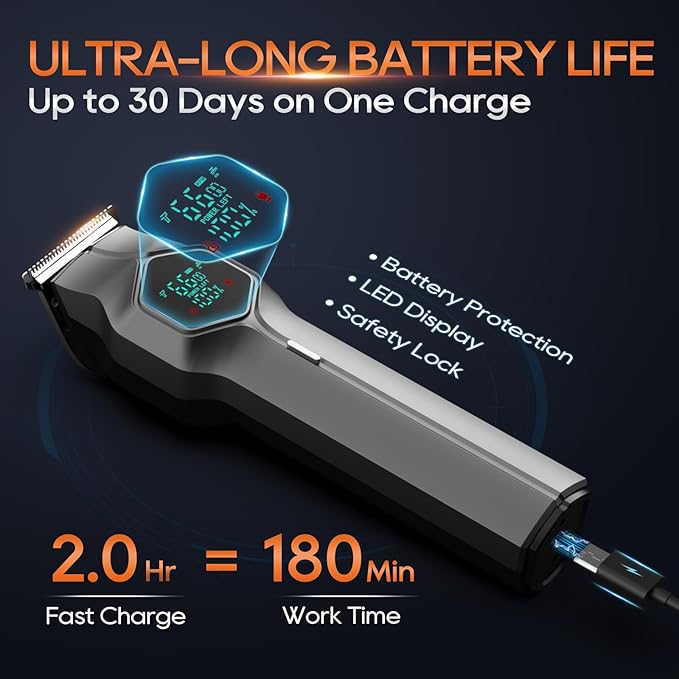 Beard Trimmer for Men, Magnetic Snap-on Replacement Heads & Charging Dock, IPX7 Waterproof Cordless Hair Clippers, Mens Grooming Kits for Mustache/Body/Face/Ear/Nose, Gray