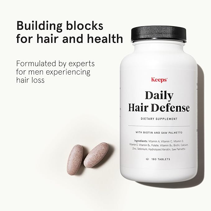 Keeps Daily Hair Growth Supplement for Visibly Thicker, Fuller Looking Hair - Hair Thinning Supplement with Biotin, Saw Palmetto, Vitamins A, B6, B12, C, D & Calcium - Men & Women - 3 Month Supply