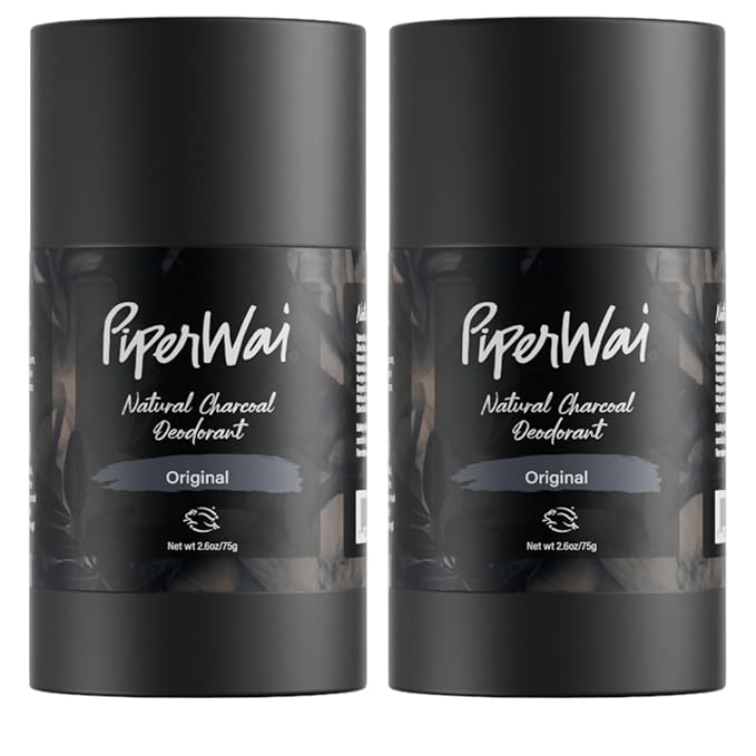 PiperWai Natural Deodorant w/Activated Charcoal | Odor Protection, Vegan, Aluminum Free, Shark Tank Product for Women & Men | Great for Travel, & Gifts | 2.6 oz (75g) Original Scented Stick 2-Pack