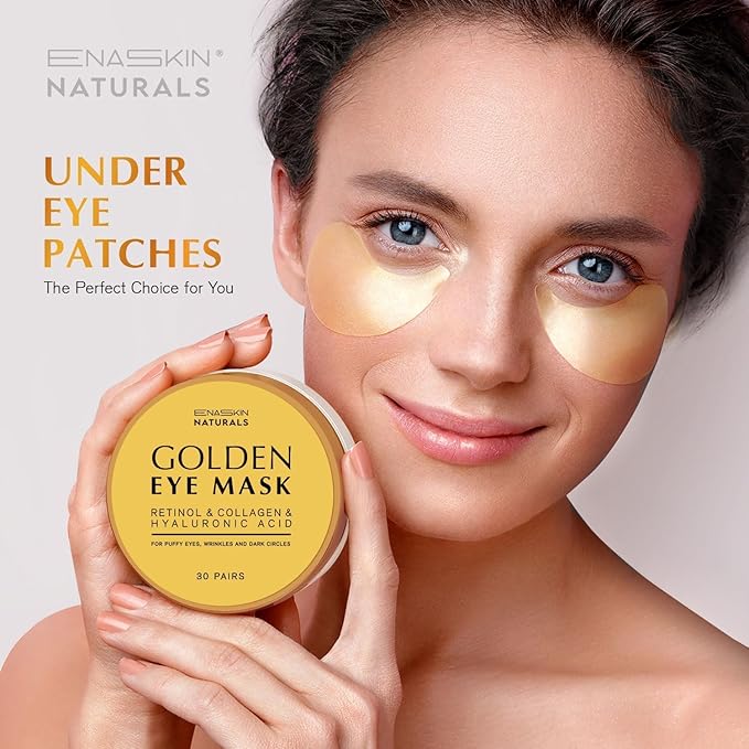 Enaskin Naturals Under Eye Patches for Dark Circles: 60 Pairs 24K Gold Eye Gels Mask - Reduce Wrinkles Puffy & Bags - Skin Treatment Pads - Anti Aging Moisturizer For Women (Gold 2 Pack)