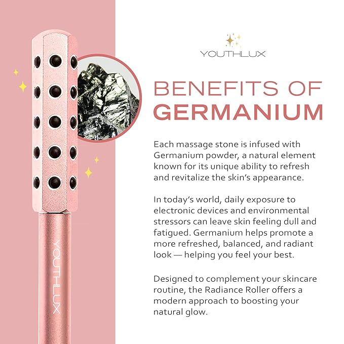 Radiance Roller - Germanium Stone Uplifting Face Beauty Massage Tool/Roller/Wand for Skin Tightening, De-Puffing, Sculpt/Lift, Anti-Aging | Uplift Face Roller, Facial Roller (Rose Gold)