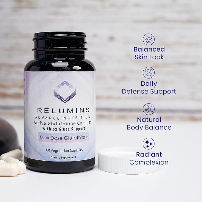 Relumins Advance White Active Glutathione Complex - Max Dose 900mg Glutathione with 6X Boosters, ALA & NAC - Anti-Aging & Skin Brightening Supplement for Self-Care - 60 Caps x 30 Bottles