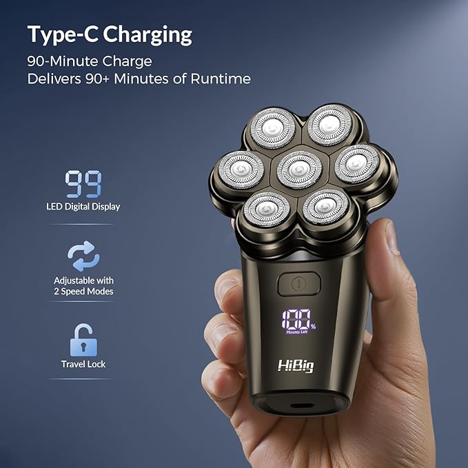 7D Arc Electric Shaver for Head & Body, 5-in-1 Upgraded Electric Razor for Men, Waterproof Wet/Dry Detachable Head Shaver, LED Display Rechargeable Electric Shaving & Grooming Kit, Dark Gray