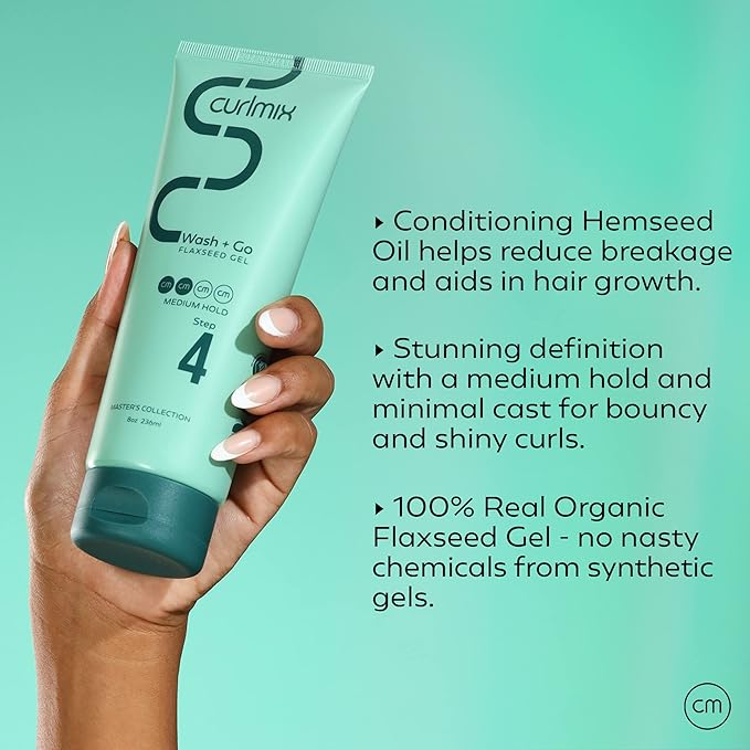 CurlMix Medium Hold Flaxseed Gel for Curly Hair - Travel Size Sample 3.4 oz - Defines & Elongates Curls without Dryness or Flaking