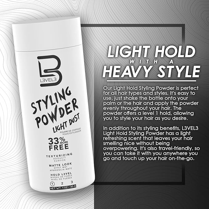 L3 Level 3 Light Hold Styling Powder - Natural Matte Hairstyle - Texturizing and Volumizing (30 Grams)