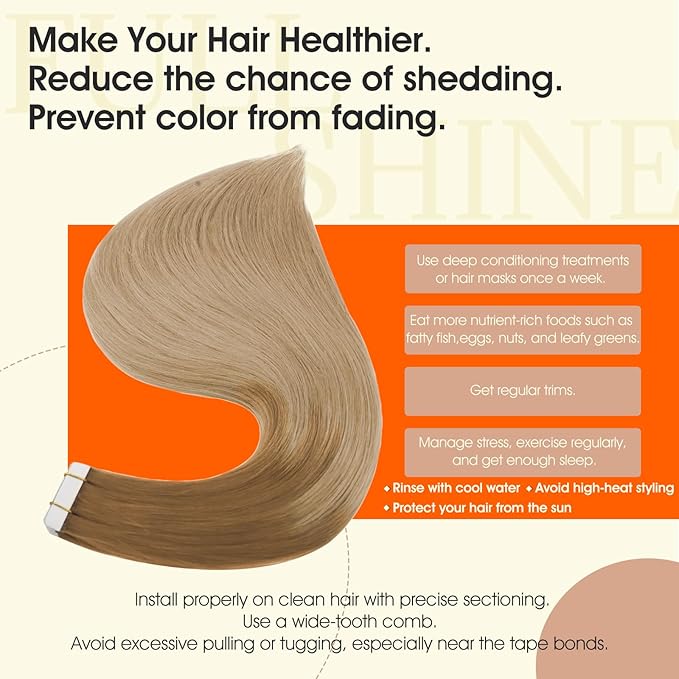 Full Shine Tape in Hair Extensions Human Hair 12Inch Tape Extensions Color 10 Golden Brown to 14 Dark Blonde Ombre Tape ins Human Hair Extensions Seamless Remy Human Hair 30G 20pcs for Wedding