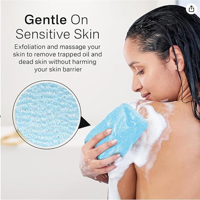 Yiclick Exfoliating Washcloth Towel, Japanese Exfoliating Bath Wash Cloth for Body Exfoliation, Korean Back Scrubber Washer for Shower, African Net Sponge Brush Loofah Exfoliator (Blue)
