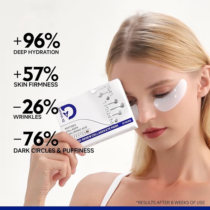 Peptide Under Eye Patches, Firming Eye Patches Instant Reduces Dark Circles and Puffiness, Collagen Under Eye Mask for Bags Treatment, Wrinkles, 60 Pairs, Vegan