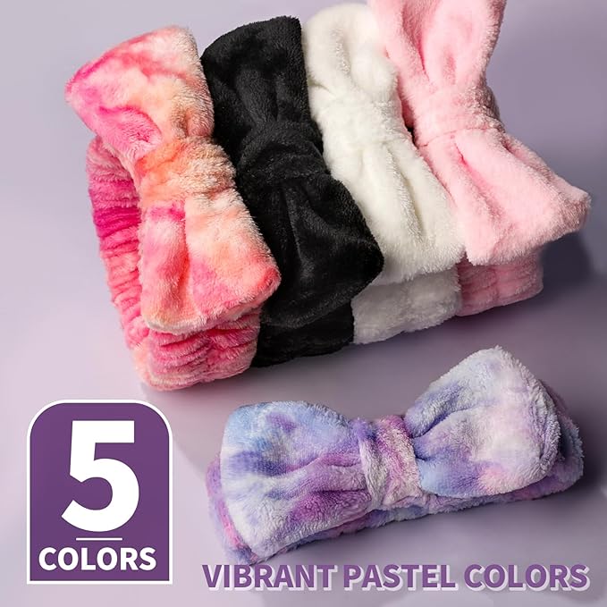Teenitor Spa headband, Makeup Headband Set, Soft Fuzzy Bow Hair Bands for Washing Face, Facial Skincare Headbands for Teen Girls, Fluffy Hair Bands for Women