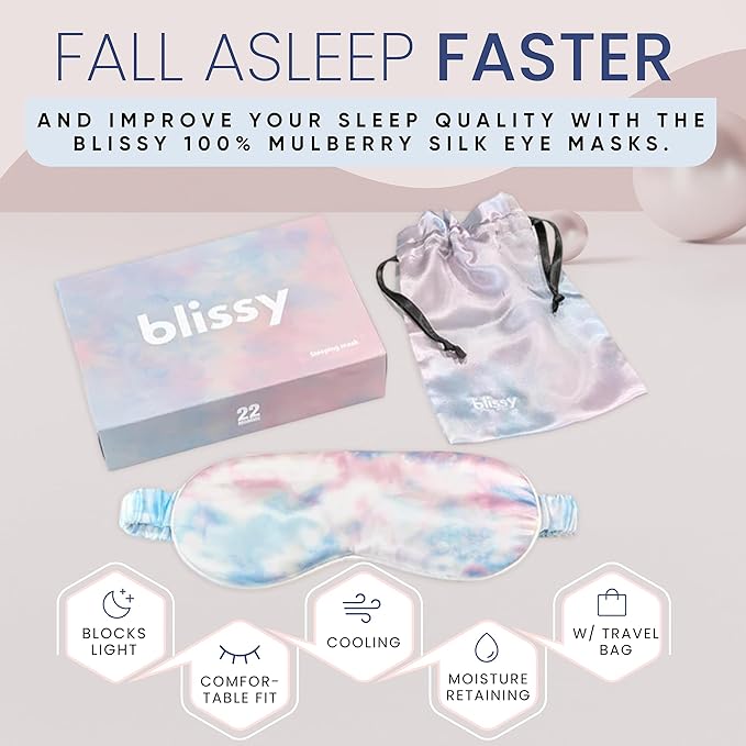 Blissy Silk Sleep Mask - Eye Sleeping Mask for Women & Men for Total Blackout - 100% Pure Mulberry Silk, 22 Momme 6a Fibers - Blindfold Sleep Mask Side Sleeper Eye Cover (Tie Dye)
