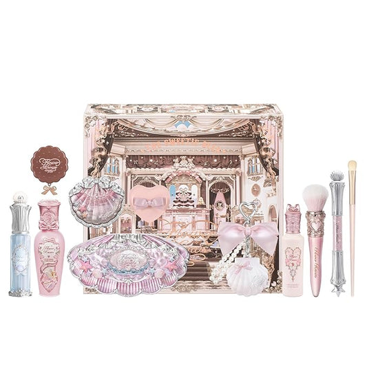 Flower Knows Shell’s Jewel 13-Piece Makeup Gift Box Set,Lip Gloss×2+Blush×1+ Eyeshadow Palette×1+Highlighter×3+Hand Mirror×1+Hair Clip×1+Mini Powder Puff×1+Blush Brush×1+Eyeshadow Brush×1+Gift Box×1