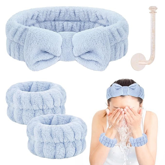 Face Wash Set - Microfiber Wristbands & Headband for Spa-Like Facial Cleansing