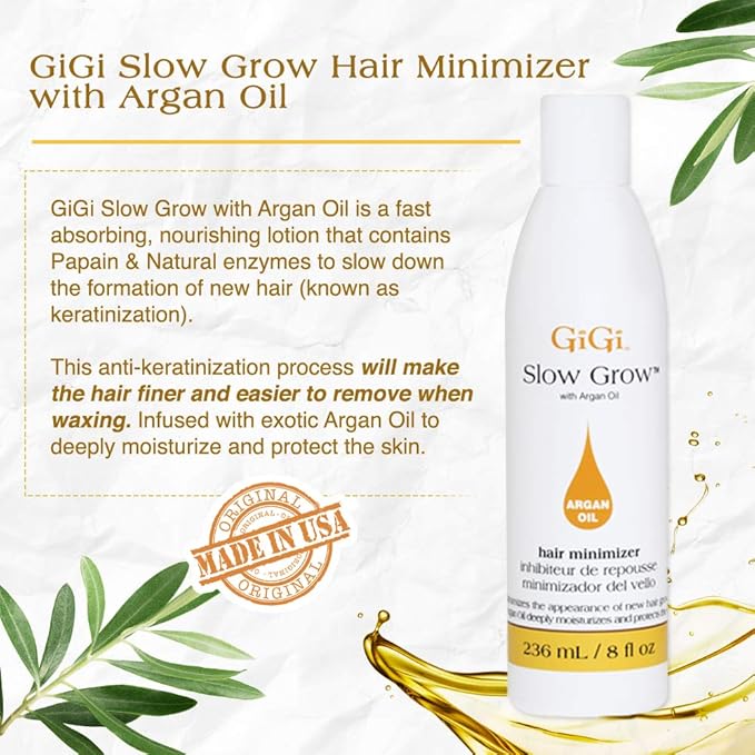 GiGi Post Waxing Treatment, Slow Grow Hair Inhibitor Lotion with Argan Oil, Hair Growth Minimizer for Men and Women, 8 oz, 1 Pack