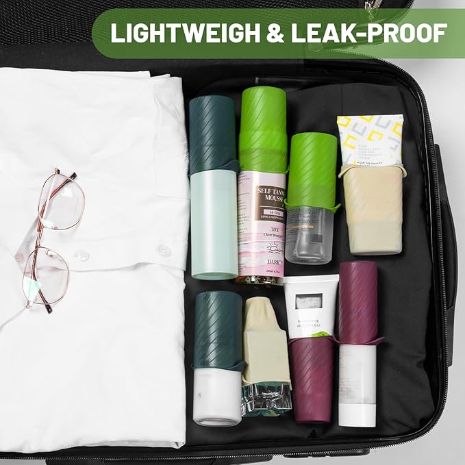 Bottle Covers for Travel, Leak Proofing, Travel Size Container Silicone toiletry sleeves, Leak Locks Travel Accessories for Shampoo Wash Body Bottles and other beauty and personal care(8pcs)