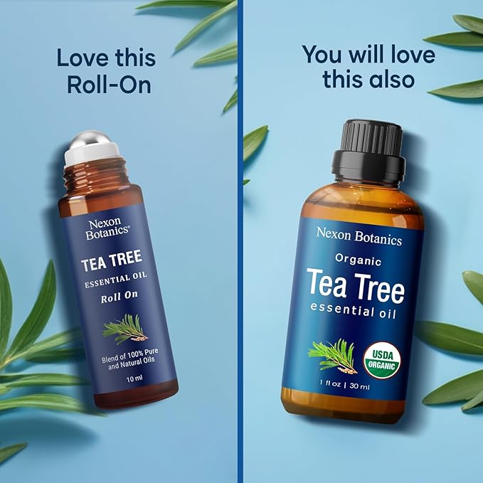 Tea Tree Oil Roll-On 10 ml - 100% Pure, Natural Essential Oil for Aromatherapy, Skin, Face & Body - Pre-Diluted Blend for Travel - Nexon Botanics