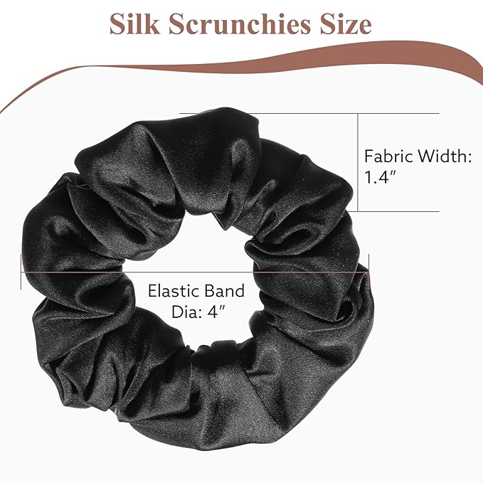 100% Mulberry Silk Scrunchies for Work, 4 Pack Soft Black Silk Hair Ties for Sport Yoga No Damage Scrunchies