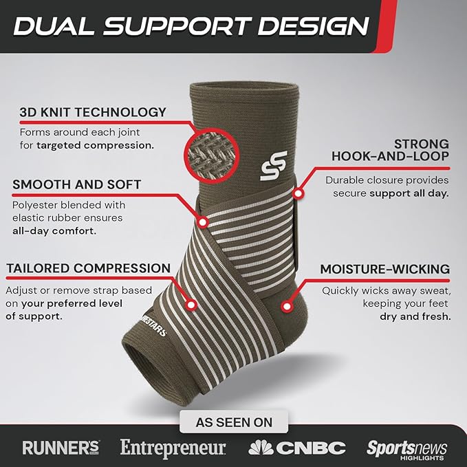 Sleeve Stars Ankle Support for Ligament Damage & Sprained Ankle, Plantar Fasciitis Support & Achilles Tendonitis Pain Relief, Ankle Brace for Women & Men (Single/Mocha Brown)