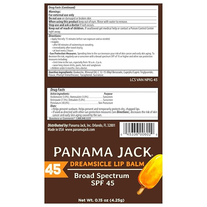 Panama Jack Passport to Flavor - Travel Sunscreen Lip Balm Bulk SPF 45 Stick - 8 Pack Dreamsicle, Mango, Tropical & Vanilla