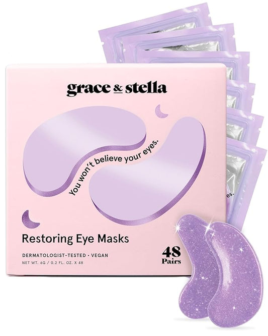 grace & stella Retinol Under Eye Patches for Puffy Eyes and Dark Circles - Restoring Gel Under Eye Masks with Hyaluronic Acid - Vegan Skincare, Self Care Gifts for Women (Purple, 48 Pairs)
