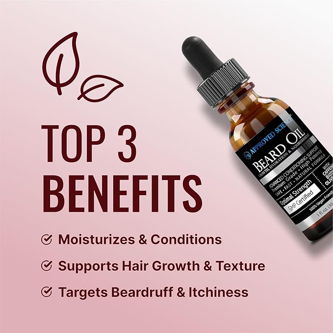 Approved Science® Beard Oil - Promotes Hair Growth and Combats Dryness - Jojoba, Argan, and Rosemary Oils -All Organic Formula - 1 Fl. OZ. - 3 Month Supply