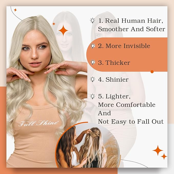 Full Shine Tape in Hair Extensions Blonde 22Inch Hair Extensions Real Human Hair Natural Straight 50G Seamless Skin Weft Human Hair Extension Tape ins Invisible Tape in Human Hair Extension 20Pcs Remy