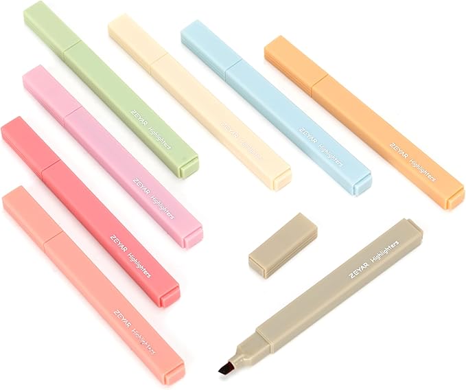 ZEYAR Aesthetic Cute Highlighter Pens, Cream colors, Chisel Tip, Water Based, Quick Dry, No Bleed for bible, four seasons color series (8 Autumn Colors)