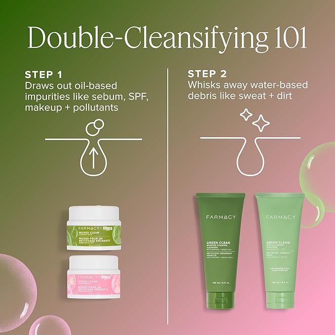 Farmacy x WICKED Cleansing Balm Skin Care Set - Travel Size Makeup Remover Duo - Limited Edition Wicked Clean Skincare Set Includes Pink & Green Balms - Gently Removes Make Up, SPF & Oil (2 Count)