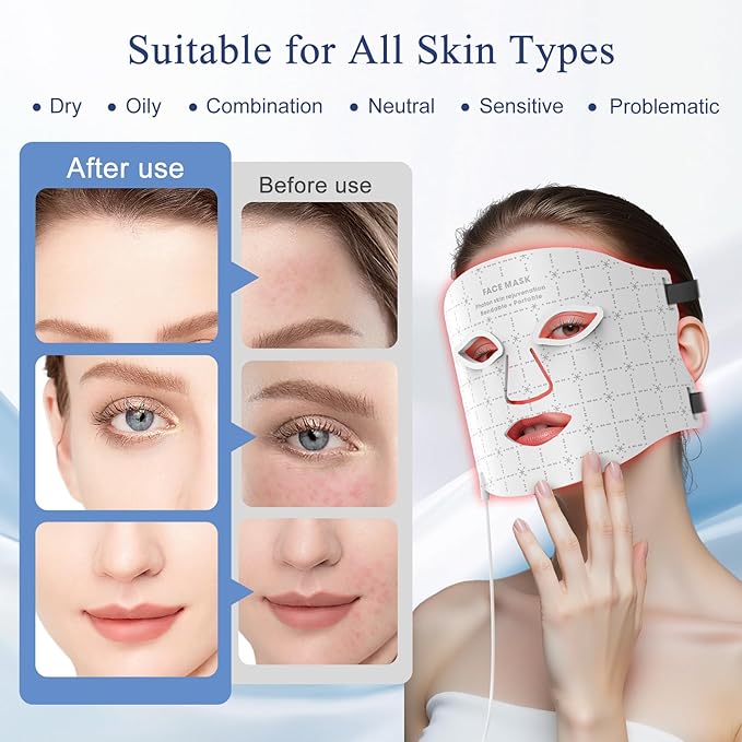 Red Light Therapy for Face, Red Light Therapy Mask with Remote, Rechargeable 7 Colors LED Light Therapy mask, Anti-Aging, Wrinkle Reduction and Skin Firming, Home & Travel Use